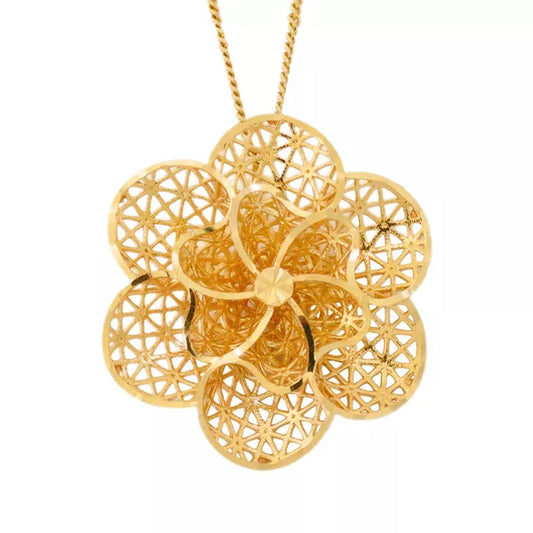 Pingente de Ouro 18K Flor Grande Filigrana