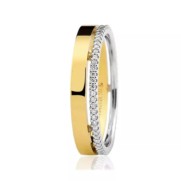 Aliança Bruner com Brilhantes Bicolor Ouro 18K Anatômica